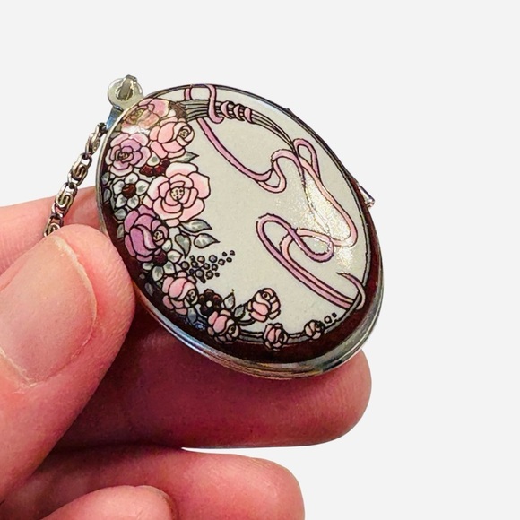 Michaela Frey Austria Hand Painted Enamel Silver Floral Art Necklace - Picture 5 of 8